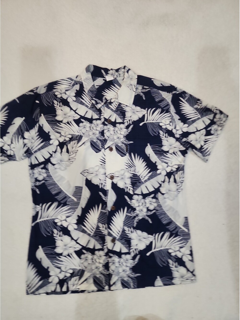 Palmwave Hawaiian Shirt Men's Large Navy White Floral